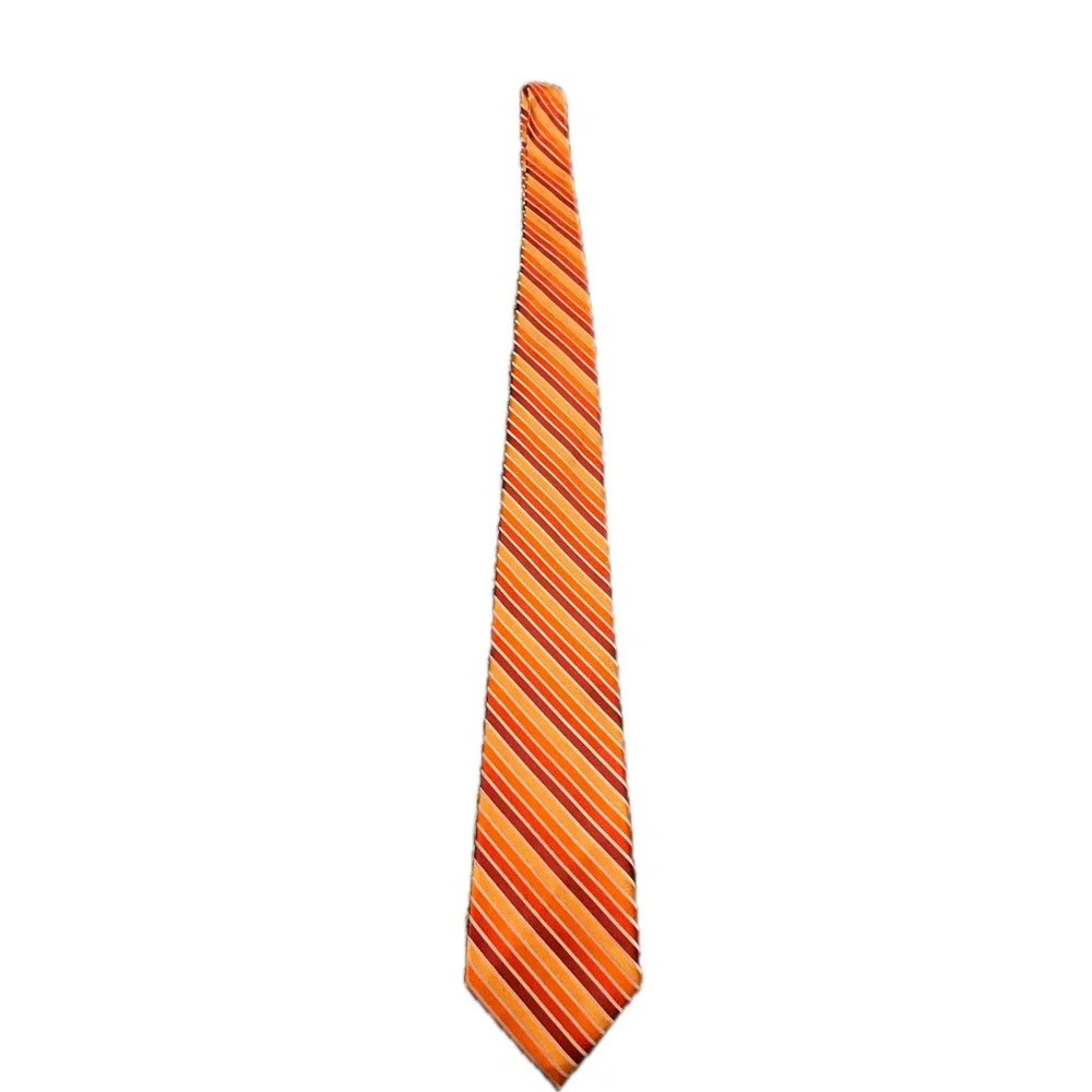 Orange Red Cream Striped Silk Blend Classic Necktie Funky Disco Fall Mod Forml